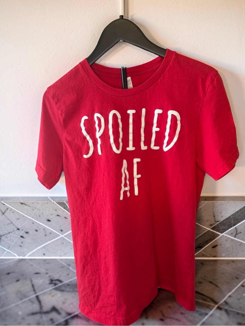 Gildan Red Women's Short Sleeve Tee with White "SPOILED AF" Graphic